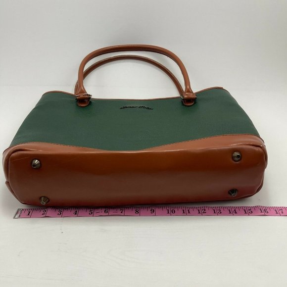 ADRIENNE VITTADINI Women's Large Green & Brown 2 Handle Top Zip Closure Tote Bag - Picture 12 of 12